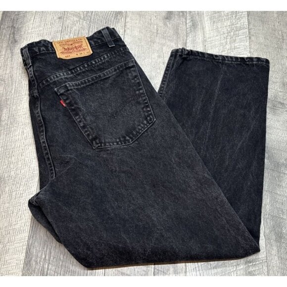 Vintage Levis 554 Denim Jeans Mens 38x30 Black Relaxed Baggy Distressed USA 90s - Picture 3 of 14